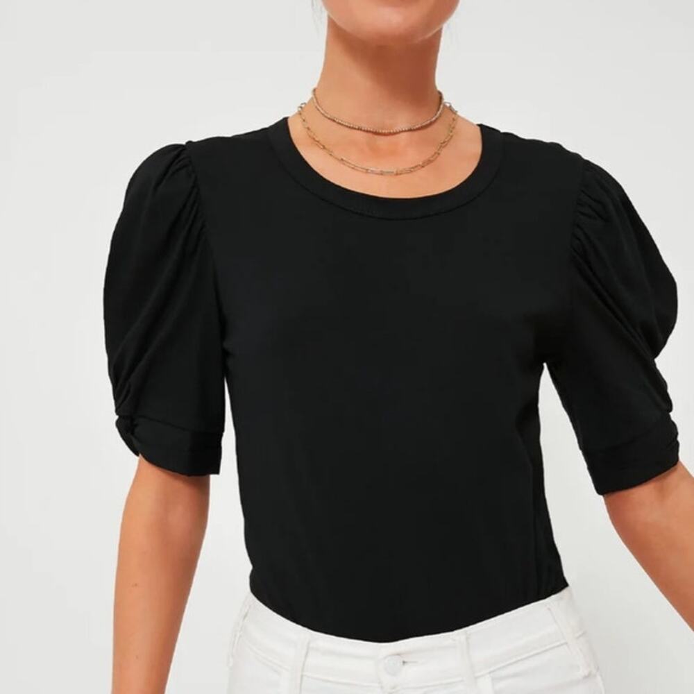 Tuckernuck Pomander Place Black Vesty Puff Sleeve Crewneck Top Size M Cotton Tee - Picture 2 of 10